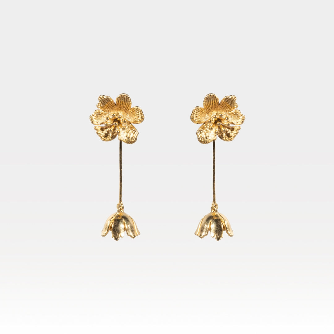 Gold floral drop earrings – nature-inspired Bloom Collection statement jewelry by House of Kiash