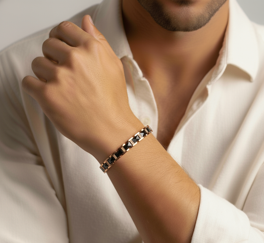 Rose Gold & Black Ceramic CZ Link Bracelet