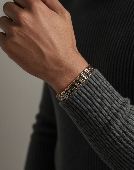 Multi-Link Rose Gold & Black Stainless Steel Ceramic Bracelet