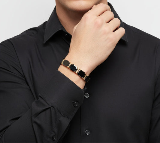 Rose Gold & Faceted Black Ceramic CZ Link Bracelet