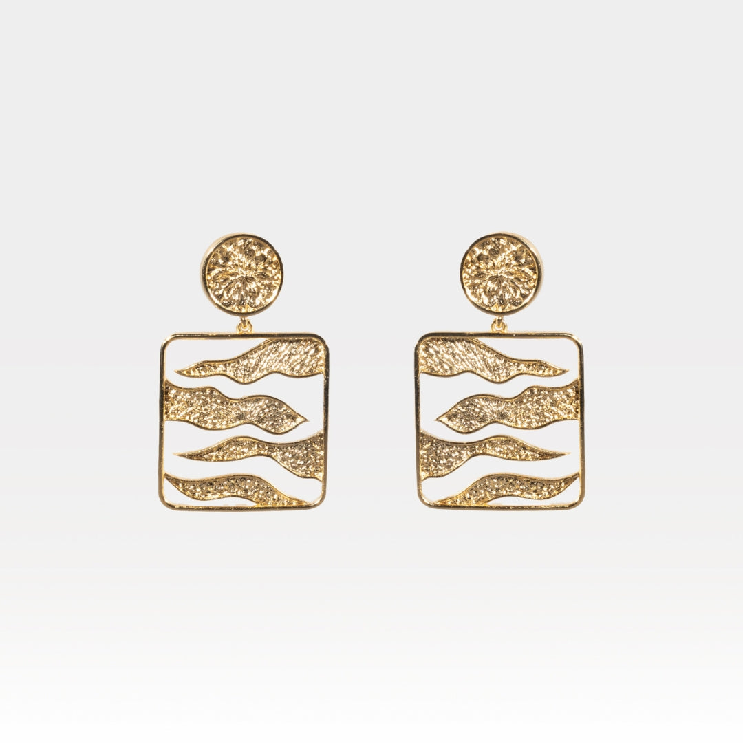 Gold Altitude Dangle Earrings with Textured Finish – House of Kiash