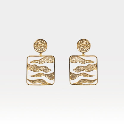 Gold Altitude Dangle Earrings with Textured Finish – House of Kiash