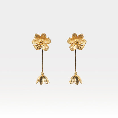 Gold floral drop earrings – nature-inspired Bloom Collection statement jewelry by House of Kiash