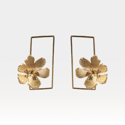 Gold floral rectangle earrings – statement jewelry from House of Kiash Bloom Collection