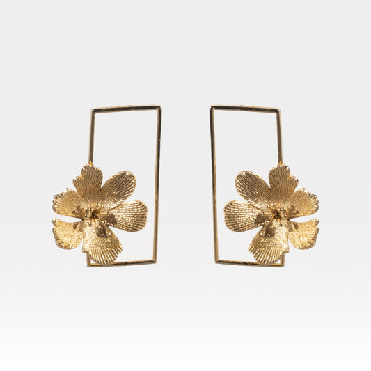 Gold floral rectangle earrings – statement jewelry from House of Kiash Bloom Collection
