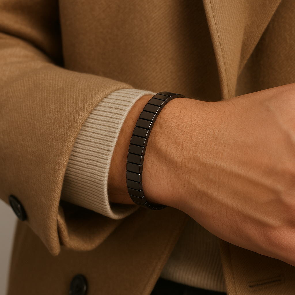 Gunmetal Ceramic Bracelet with Gold Clasp