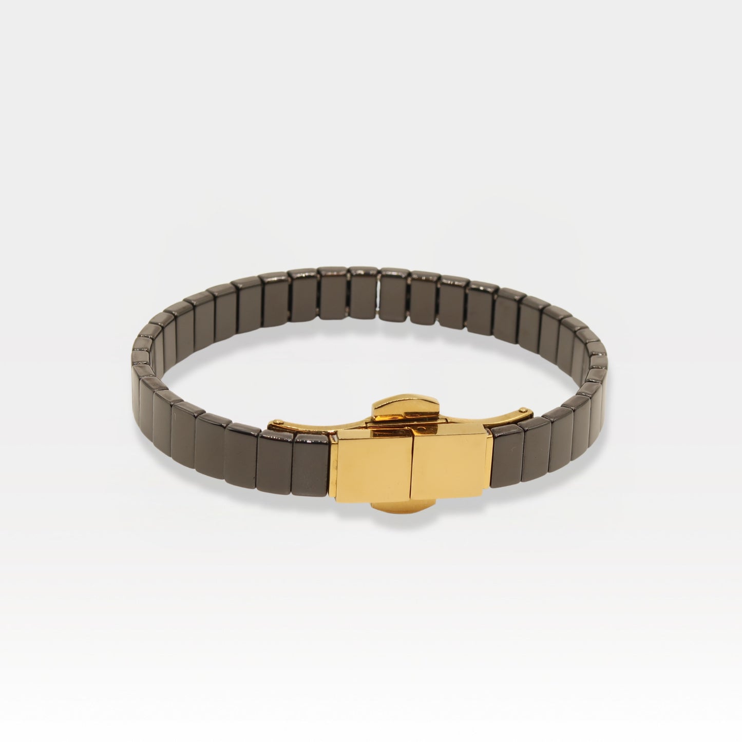 Gunmetal Ceramic Bracelet with Gold Clasp