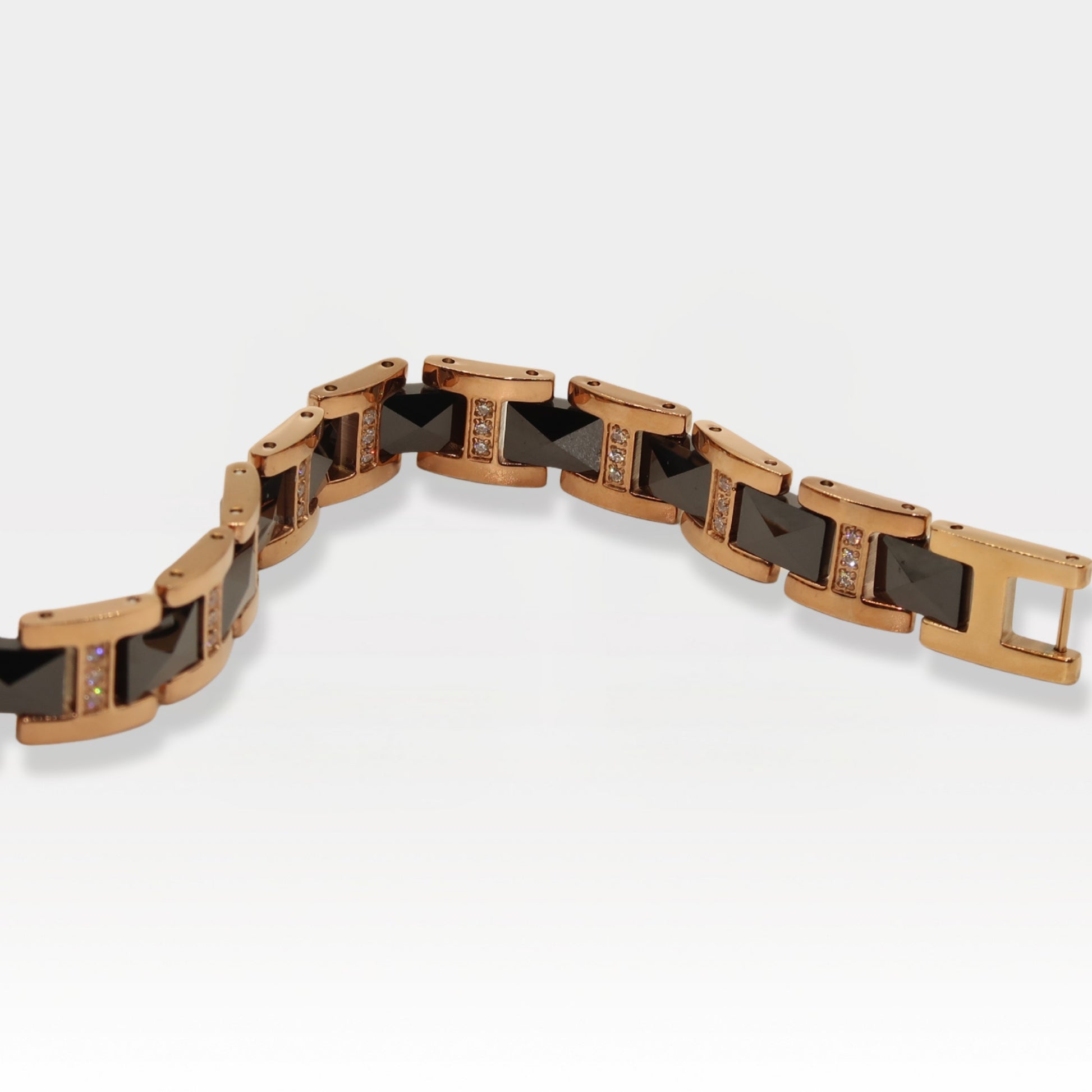 Rose Gold & Black Ceramic CZ Link Bracelet