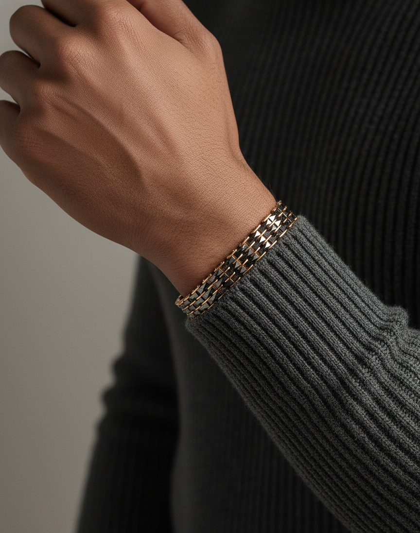 Multi-Link Rose Gold & Black Stainless Steel Ceramic Bracelet