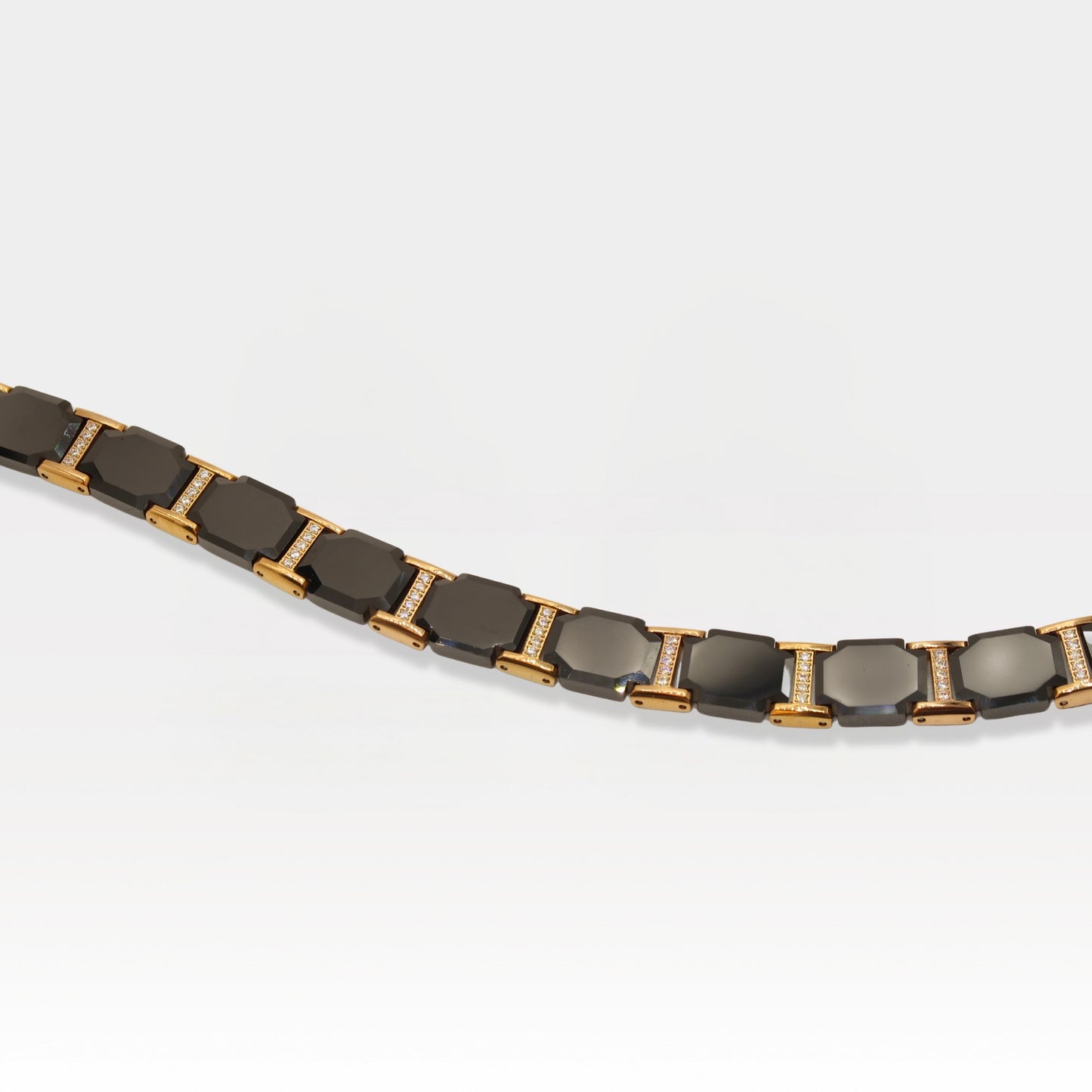 Rose Gold & Faceted Black Ceramic CZ Link Bracelet