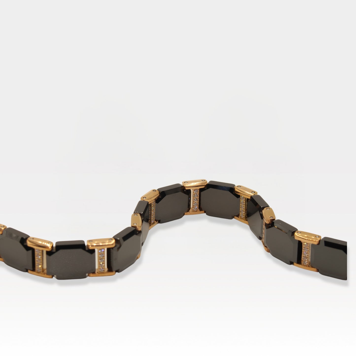 Rose Gold & Faceted Black Ceramic CZ Link Bracelet