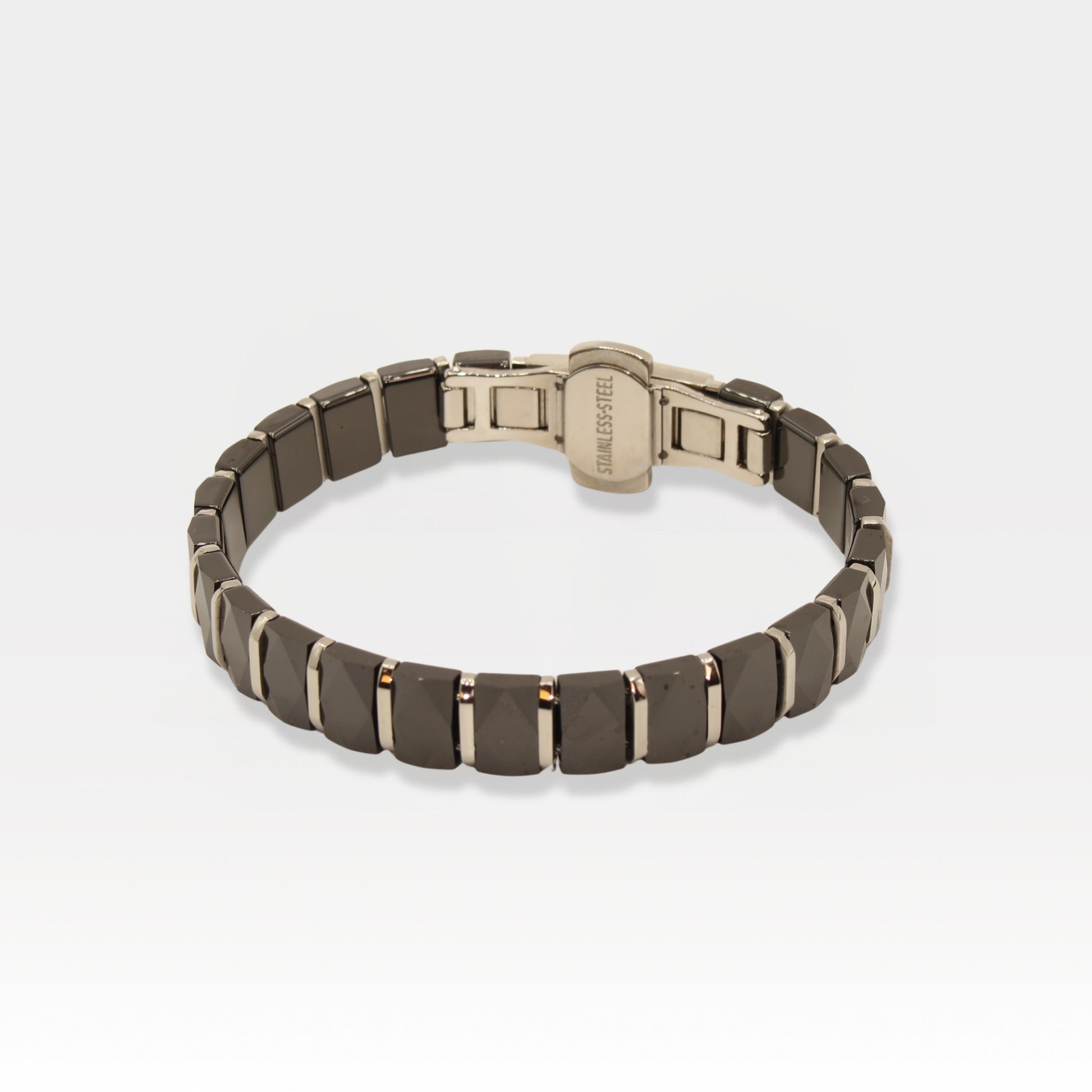 Faceted Black Ceramic & Stainless Steel Bracelet