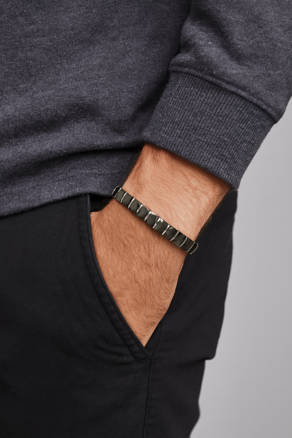 Faceted Black Ceramic & Stainless Steel Bracelet