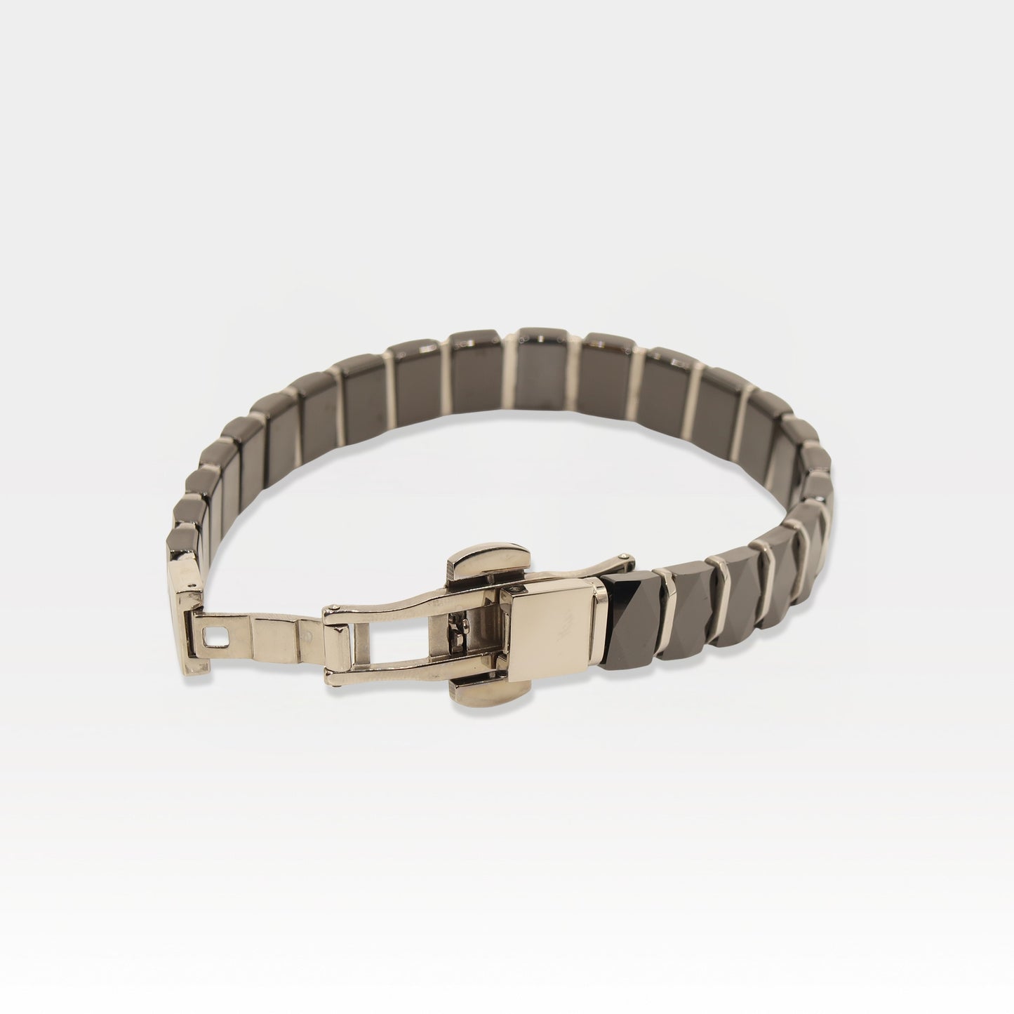 Faceted Black Ceramic & Stainless Steel Bracelet