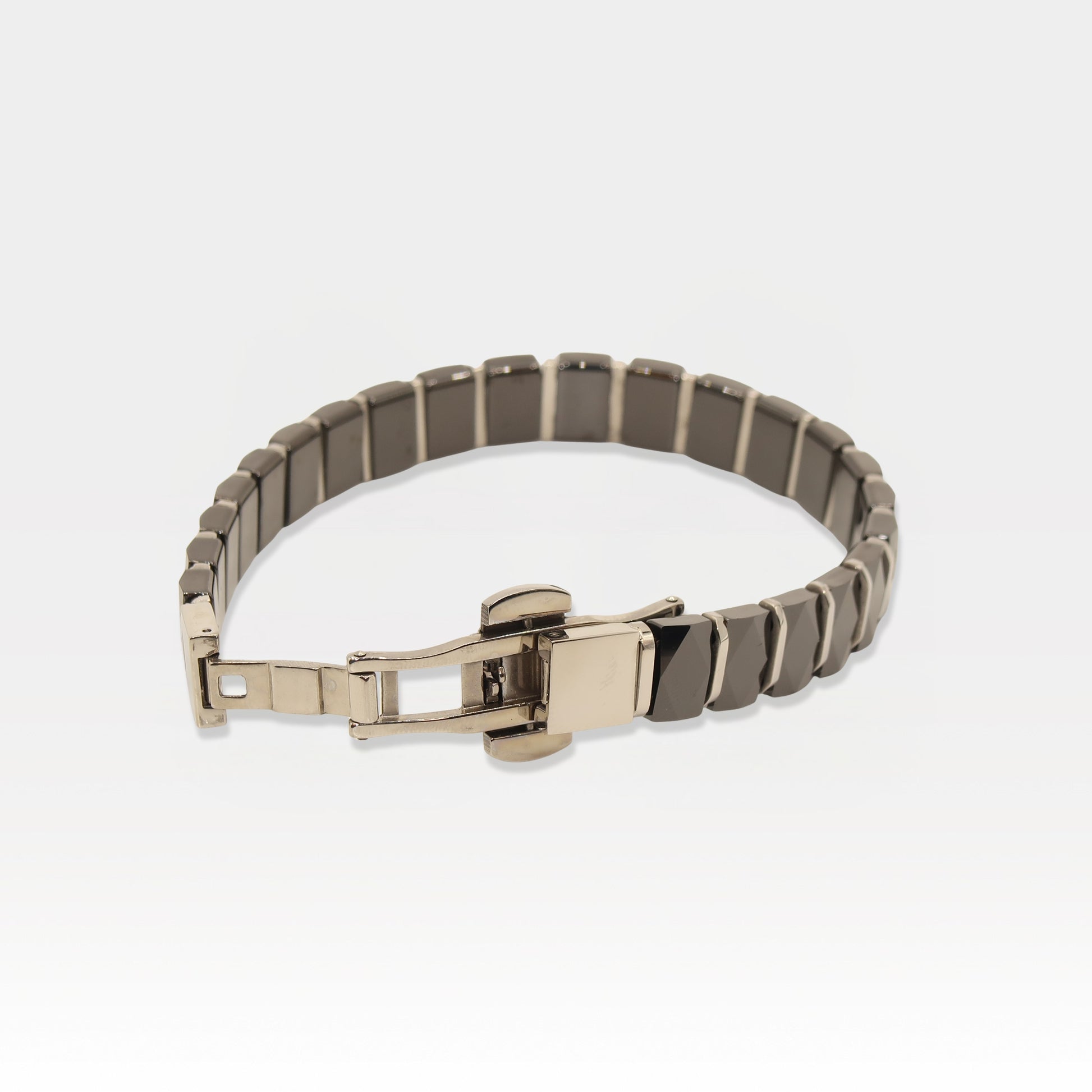 Faceted Black Ceramic & Stainless Steel Bracelet