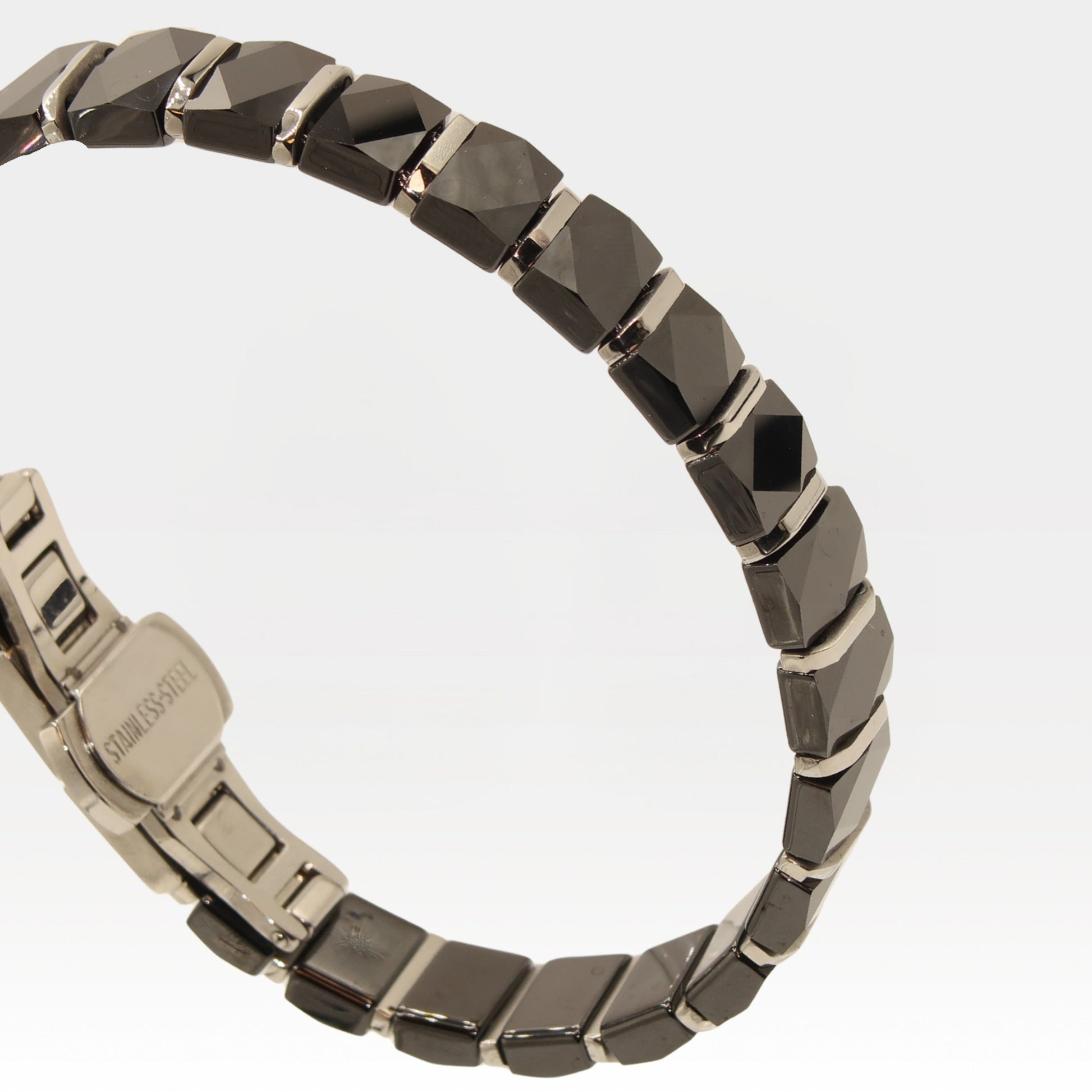 Faceted Black Ceramic & Stainless Steel Bracelet